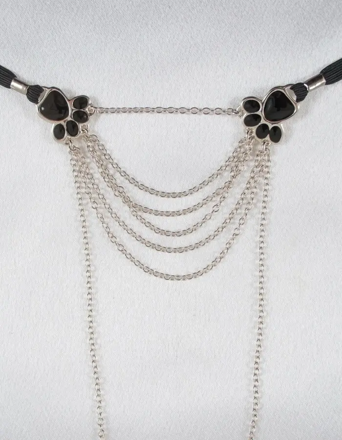 Pussy Ninja - Silver Vaginal Veil G-String Jewelry  with Cat Paws