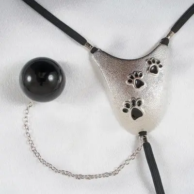 Pussy Power- Silver Cat Paw G-String with Insertable Vaginal Ball
