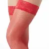 Red Fishnet Lace Thigh High Stockings