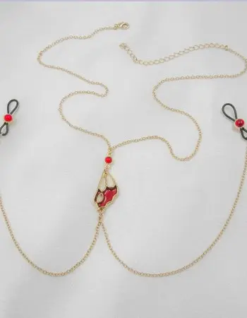 Red Lacewing - 24 Carat Gold Breast Chain and Nipple Ring