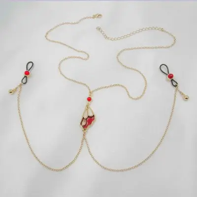 Red Lacewing - 24 Carat Gold Breast Chain and Nipple Ring