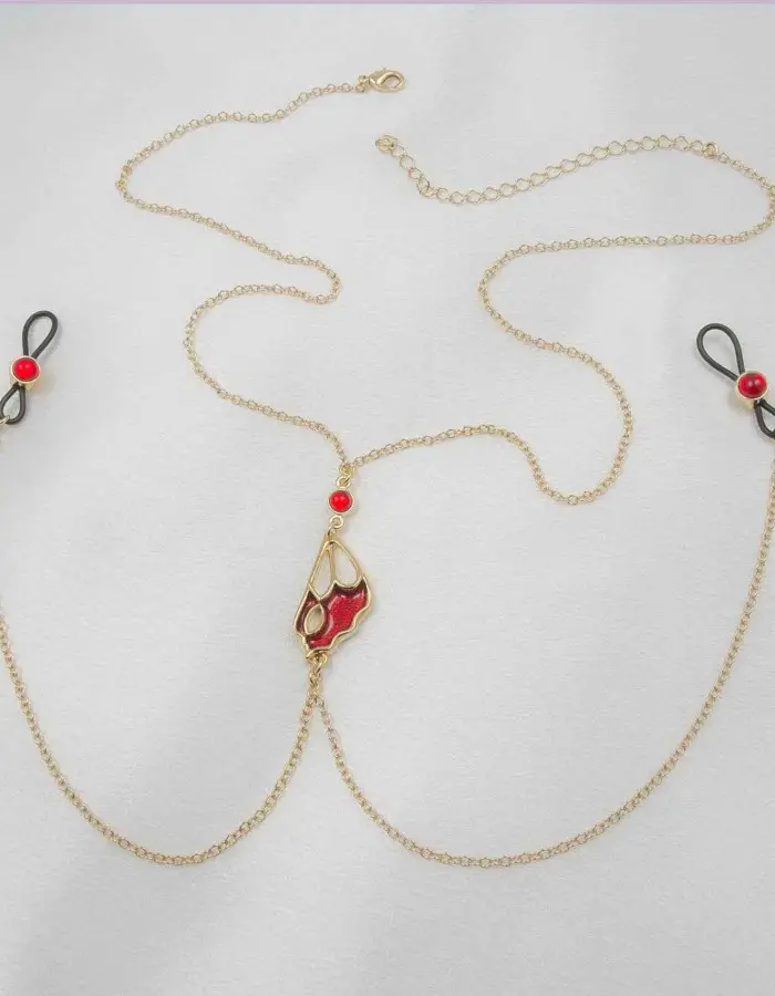 Red Lacewing - 24 Carat Gold Breast Chain and Nipple Ring