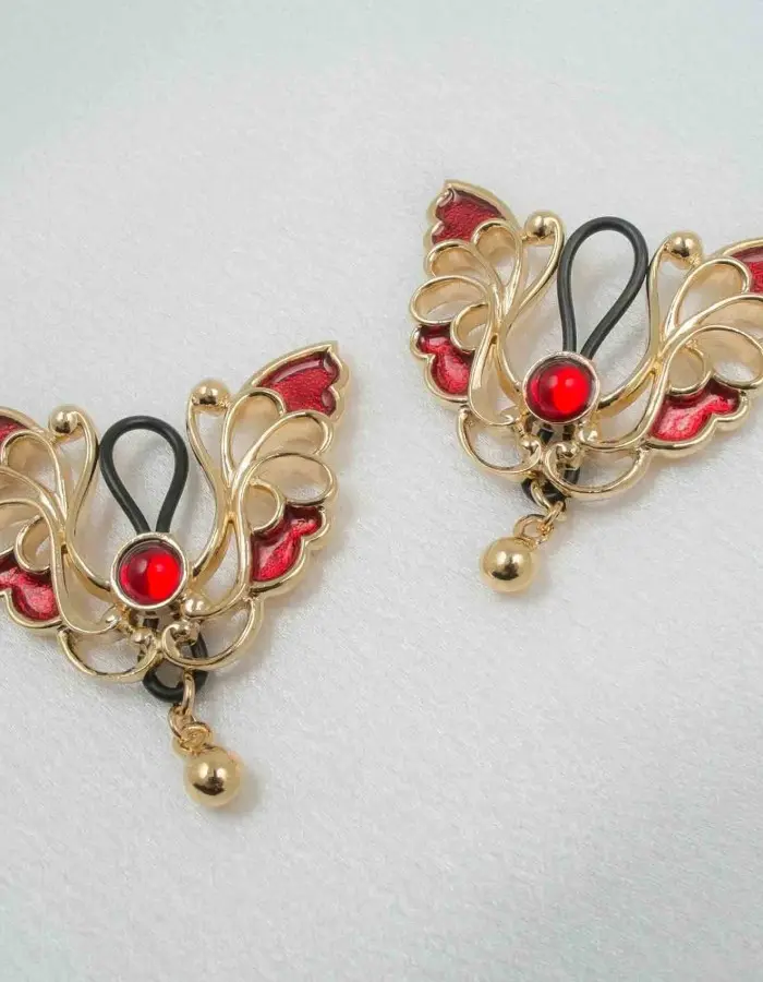 Red Lacewing - Gold Non-Piercing Nipple Ring