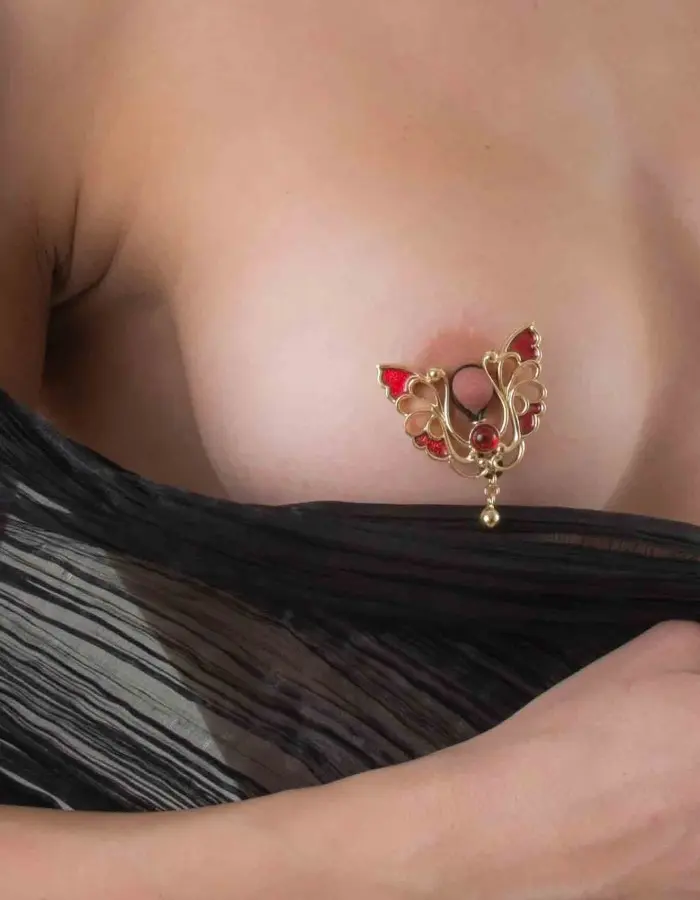 Red Lacewing - Gold Non-Piercing Nipple Ring