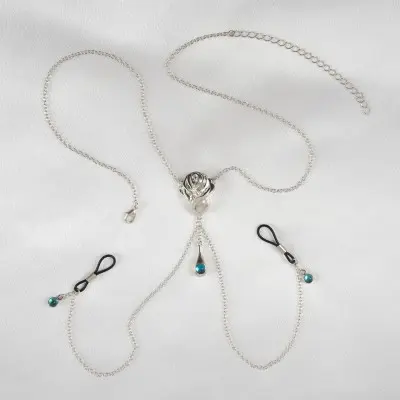 Rose of Sharon - Silver Rose Pendant Breast Chain