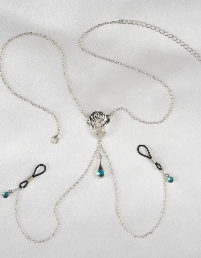 Rose of Sharon - Silver Rose Pendant Breast Chain