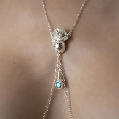 Rose of Sharon - Silver Rose Pendant Breast Chain
