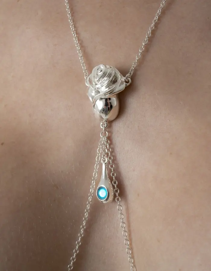 Rose of Sharon - Silver Rose Pendant Breast Chain