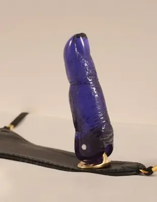Women's Leather G-String & Finger Dildo With Gold Moon Charm
