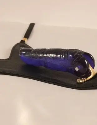 Women's Leather G-String & Finger Dildo With Gold Moon Charm