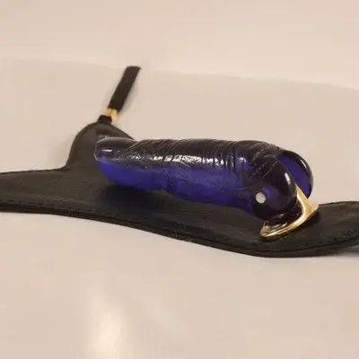 Women's Leather G-String & Finger Dildo With Gold Moon Charm