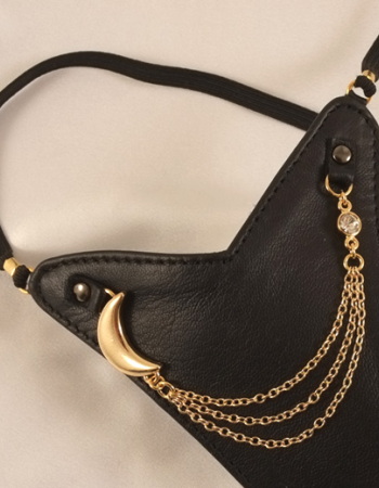 Women's Leather G-String & Finger Dildo With Gold Moon Charm