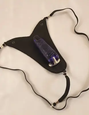 Women's Leather G-String & Finger Dildo With Silver Moon Charm