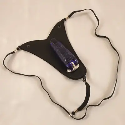 Women's Leather G-String & Finger Dildo With Silver Moon Charm