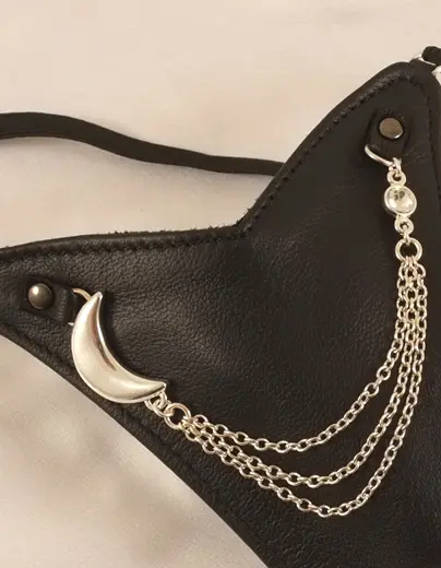 Women's Leather G-String & Finger Dildo With Silver Moon Charm
