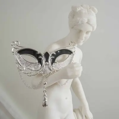 We Danced Our Youth - Women's Love Mask of Venice G-String with Pendant in Silver