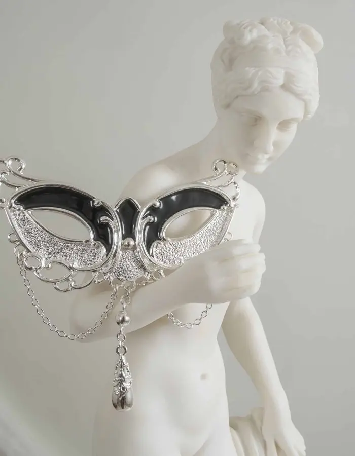 We Danced Our Youth - Women's Love Mask of Venice G-String with Pendant in Silver