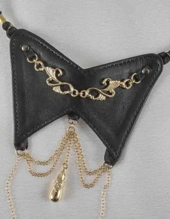 All is Full of Love - Women's Leather Open Front Thong with Pendant in Gold