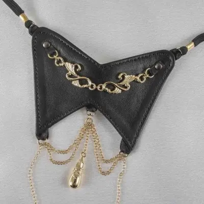 All is Full of Love - Women's Leather Open Front Thong with Pendant in Gold