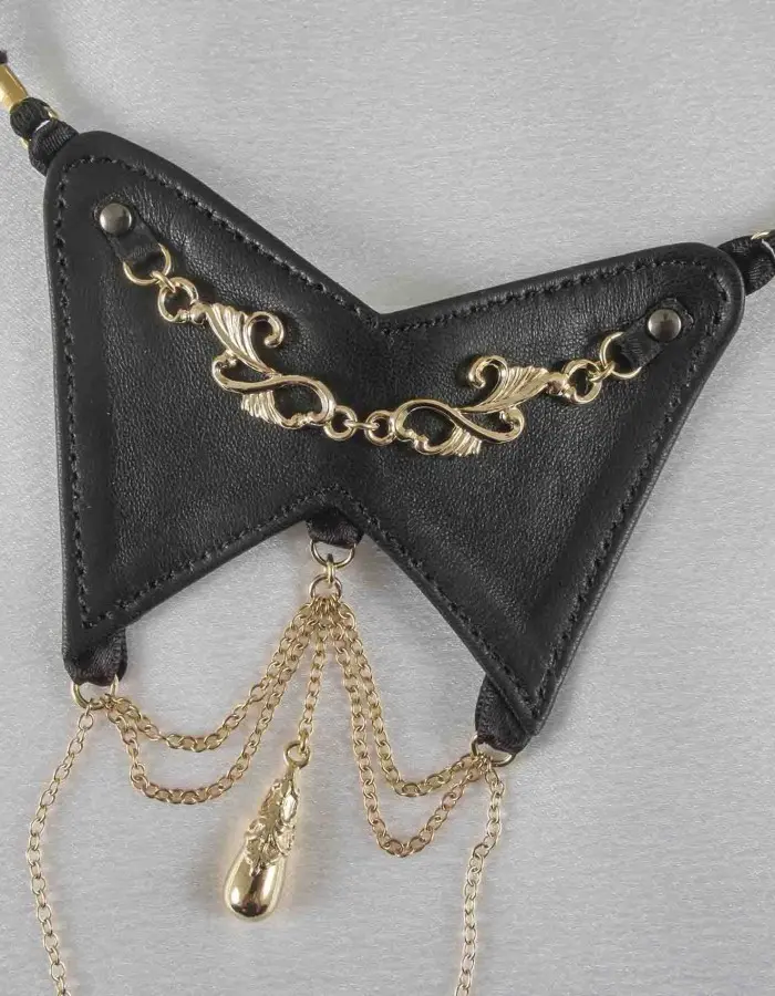 All is Full of Love - Women's Leather Open Front Thong with Pendant in Gold