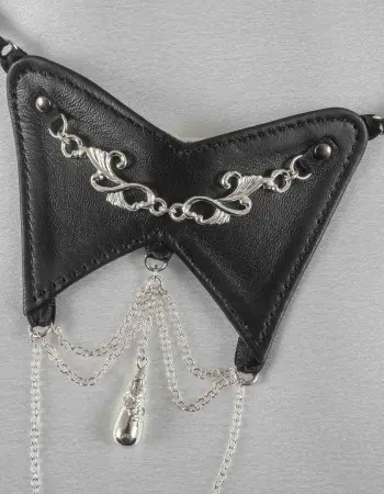 Army of Me - Women's Leather Open Front Thong with Pendant in Silver