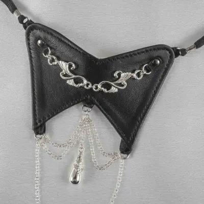 Army of Me - Women's Leather Open Front Thong with Pendant in Silver