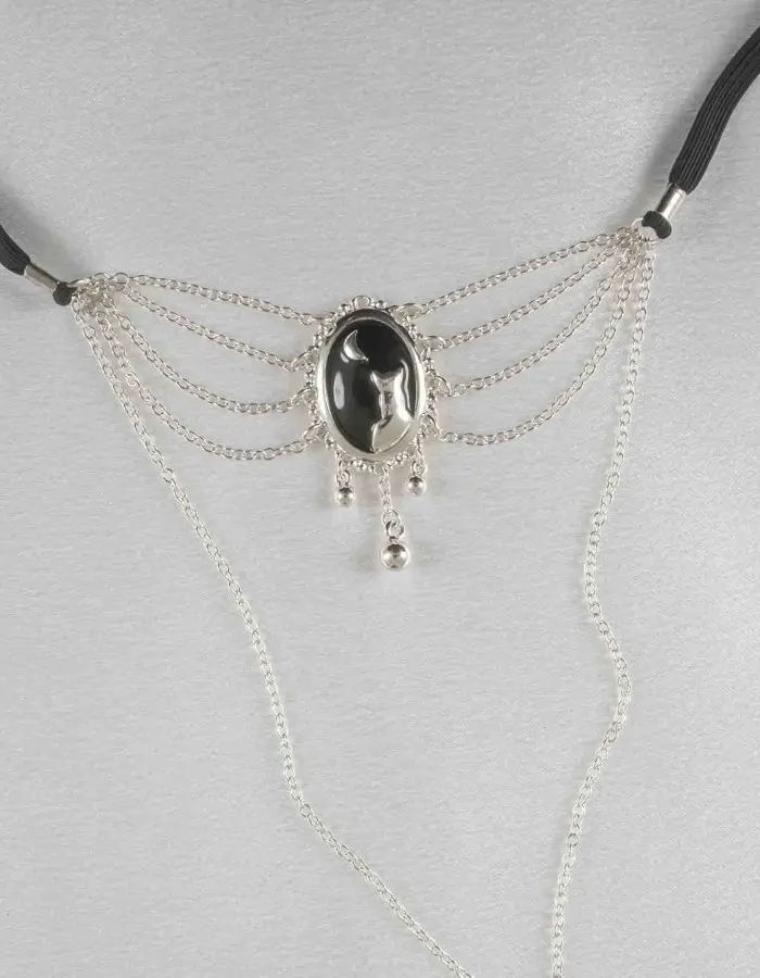 Artemis - Women's Moonlight Cameo G-String with Pendants in Silver