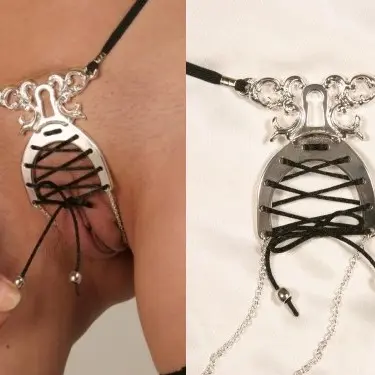 Women's Labia Surrounding Lace-Up Waist Band with Dolphin Top in Silver