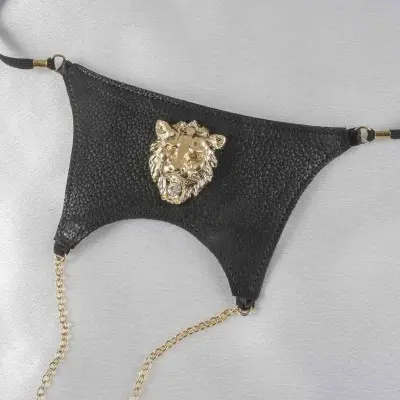 Wellington - Men's Lions Head Leather G-String in Gold