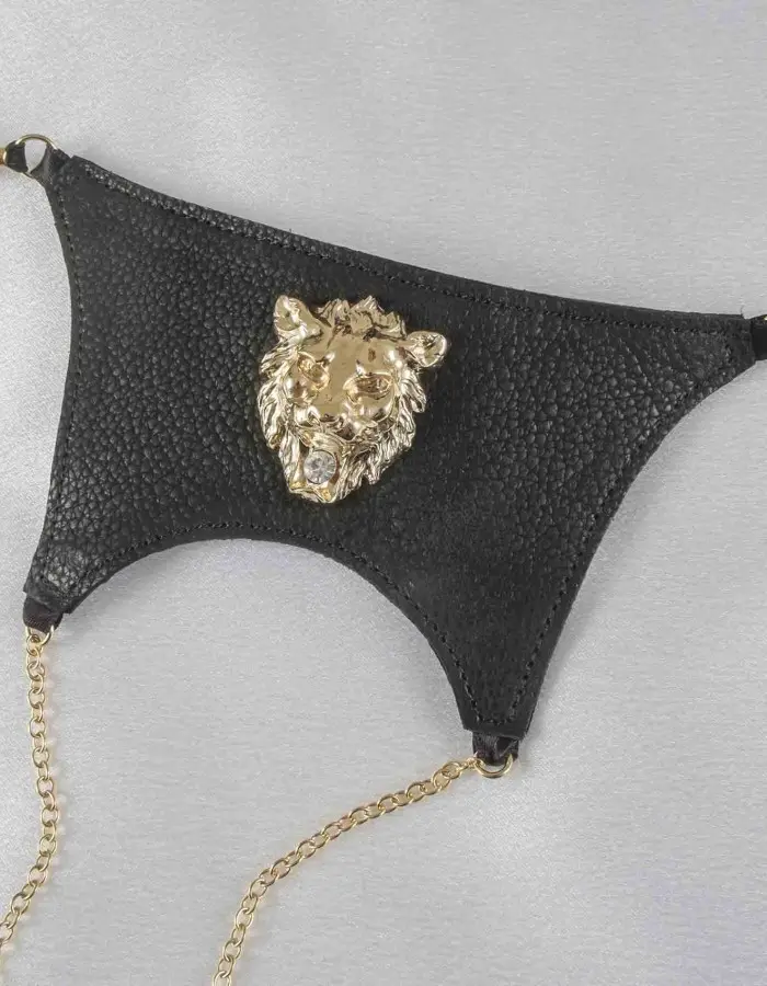 Wellington - Men's Lions Head Leather G-String in Gold