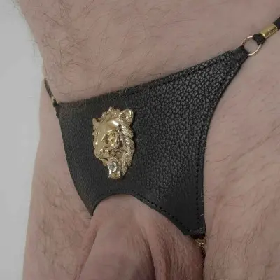 Wellington - Men's Lions Head Leather G-String in Gold