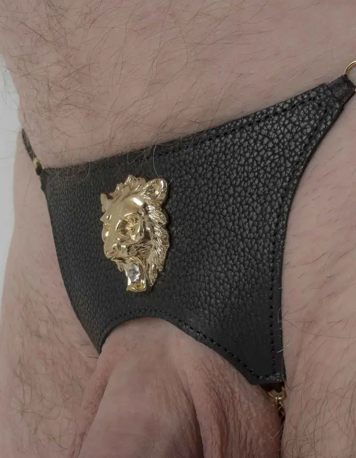 Wellington - Men's Lions Head Leather G-String in Gold