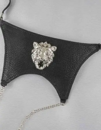 Shaka Zulu - Men's Lions Head Leather G-String in Silver