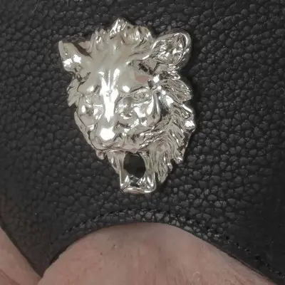 Shaka Zulu - Men's Lions Head Leather G-String in Silver