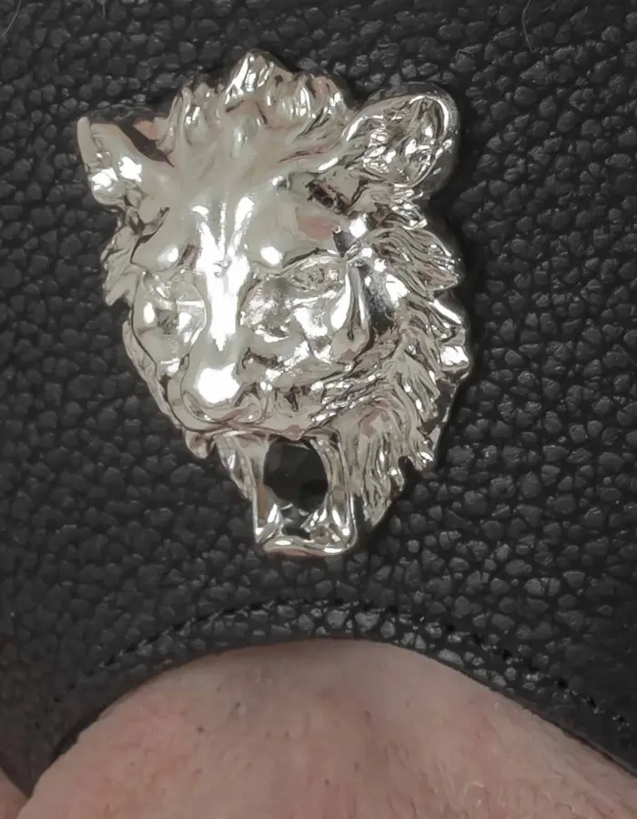 Shaka Zulu - Men's Lions Head Leather G-String in Silver