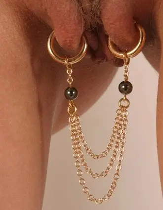 3 in 1 Hematite and Gold Non-Piercing Labia Rings in a Gift Box