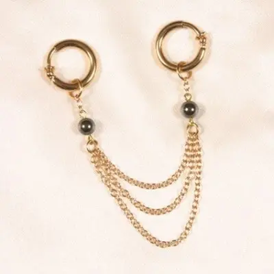 3 in 1 Hematite and Gold Non-Piercing Labia Rings in a Gift Box