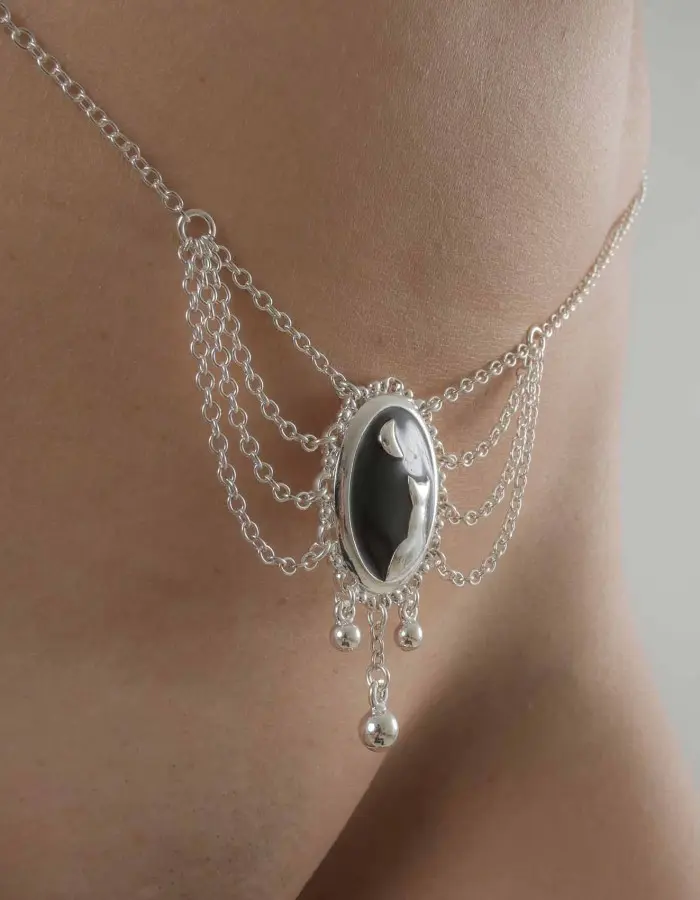 Shadows of the Night - Silver Moonlight Cameo Waist Chain