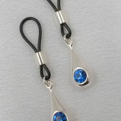 Shu - Silver Non Piercing Nipple Jewelry with Cerulean Crystals