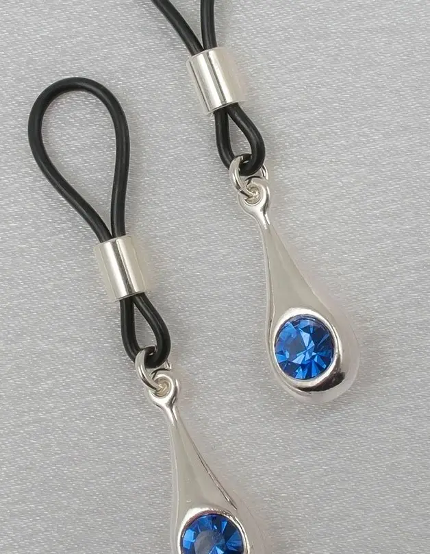 Shu - Silver Non Piercing Nipple Jewelry with Cerulean Crystals