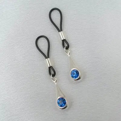 Shu - Silver Non Piercing Nipple Jewelry with Cerulean Crystals