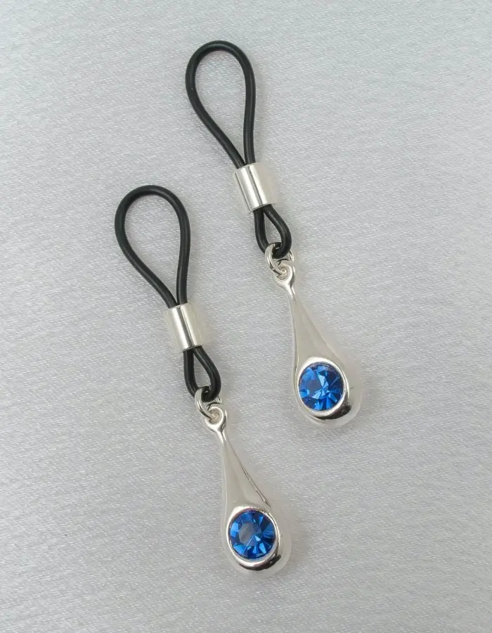 Shu - Silver Non Piercing Nipple Jewelry with Cerulean Crystals