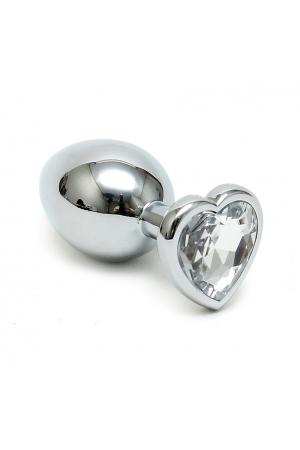 Silver Butt Plug with Heart Shape Crystal