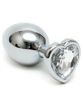 Silver Butt Plug with Heart Shape Crystal