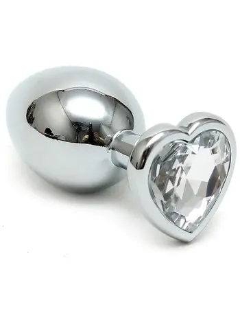 Silver Butt Plug with Heart Shape Crystal