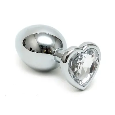 Silver Butt Plug with Heart Shape Crystal