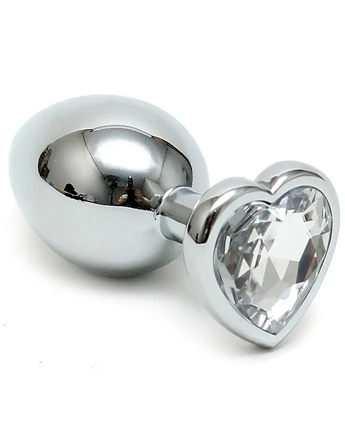 Silver Butt Plug with Heart Shape Crystal