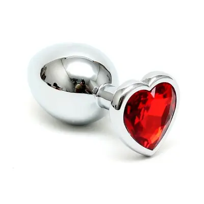 Silver Butt Plug with Heart Shape Crystal
