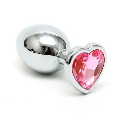Silver Butt Plug with Heart Shape Crystal