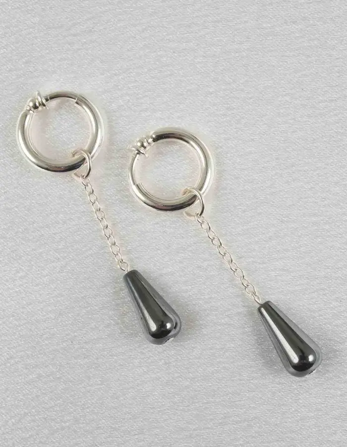 Silver and Black Non-Piercing Labia Jewelry